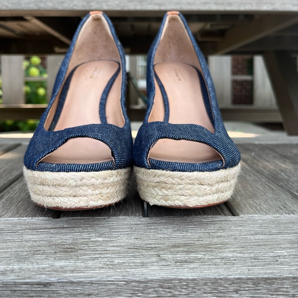 NWOB Coach Navy Platform Wedge Sandals Wedges - Picture 7 of 11